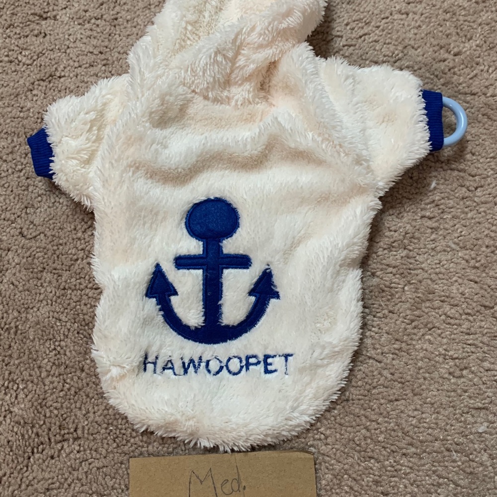 Medium Blue and White Anchor Fleece Hoodie
